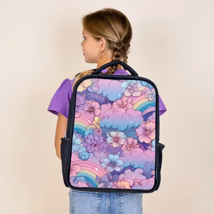 Sac à dos enfant - Noir - Arcs-en-ciel - Fleurs - Couleurs - Nuages — 4