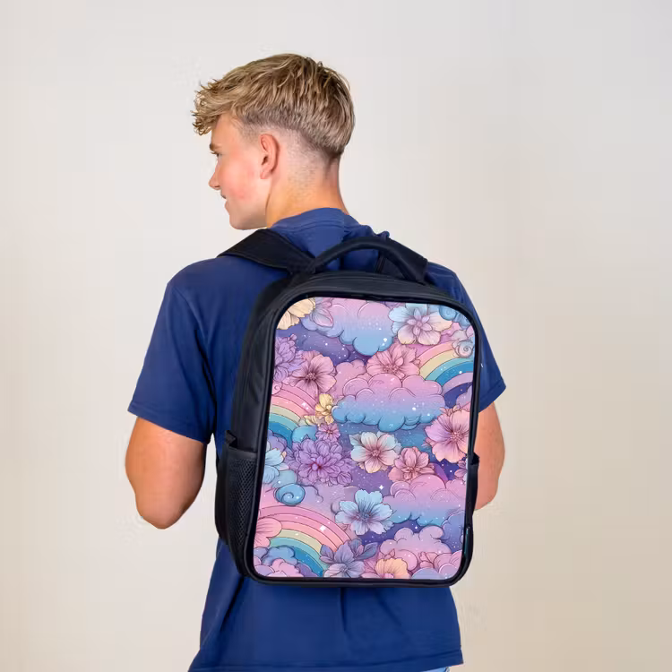 Sac à dos enfant - Noir - Arcs-en-ciel - Fleurs - Couleurs - Nuages — 5