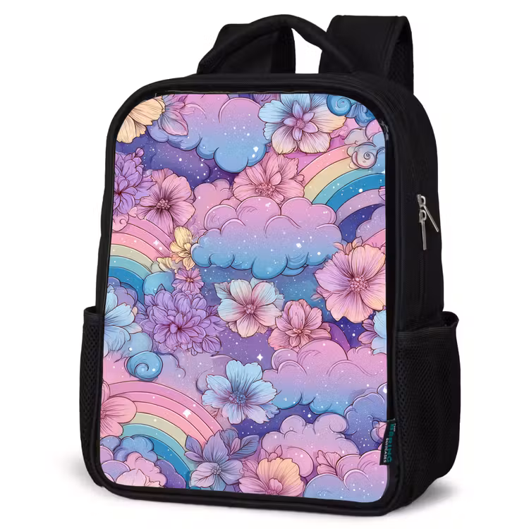 Sac à dos enfant - Noir - Arcs-en-ciel - Fleurs - Couleurs - Nuages — 6