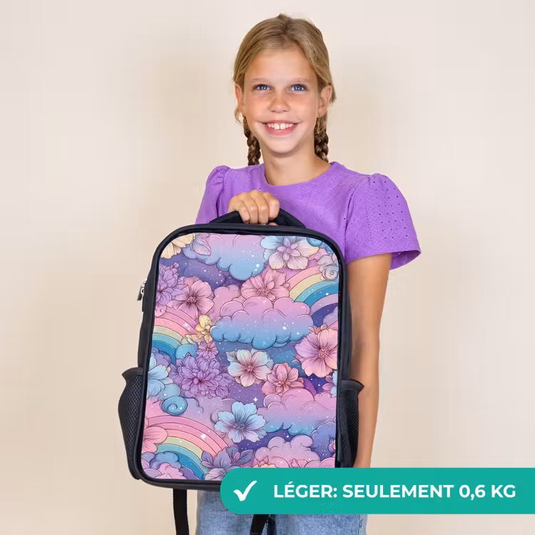 Sac à dos enfant - Noir - Arcs-en-ciel - Fleurs - Couleurs - Nuages — 9