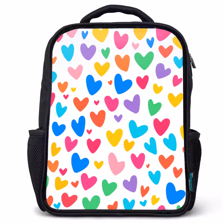 Sac à dos enfant - Noir - Coeurs - Colorés - Motif - Vif — 1