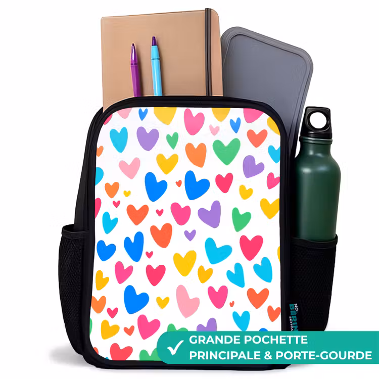 Sac à dos enfant - Noir - Coeurs - Colorés - Motif - Vif — 10