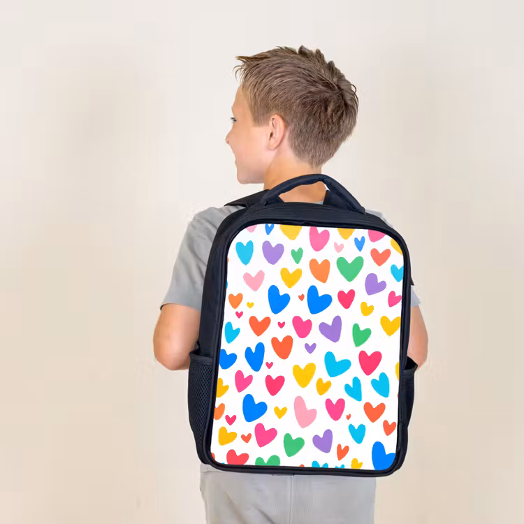 Sac à dos enfant - Noir - Coeurs - Colorés - Motif - Vif — 2