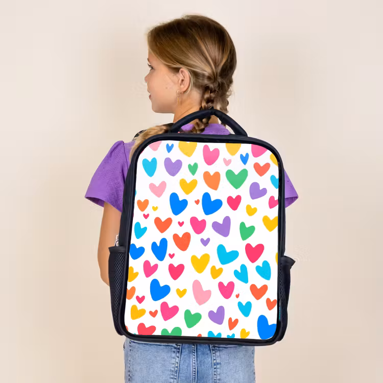 Sac à dos enfant - Noir - Coeurs - Colorés - Motif - Vif — 4