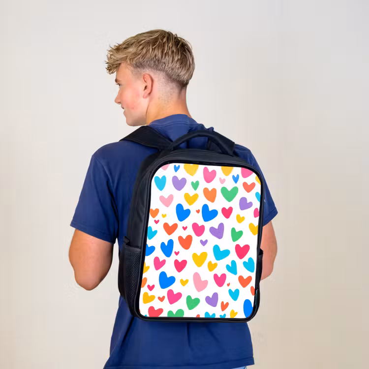 Sac à dos enfant - Noir - Coeurs - Colorés - Motif - Vif — 5
