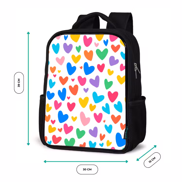 Sac à dos enfant - Noir - Coeurs - Colorés - Motif - Vif — 8