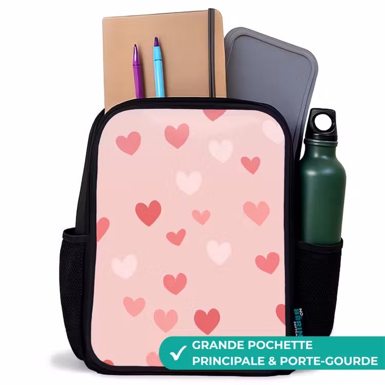 Sac à dos enfant - Noir - Coeurs - Motif - Rose — 10