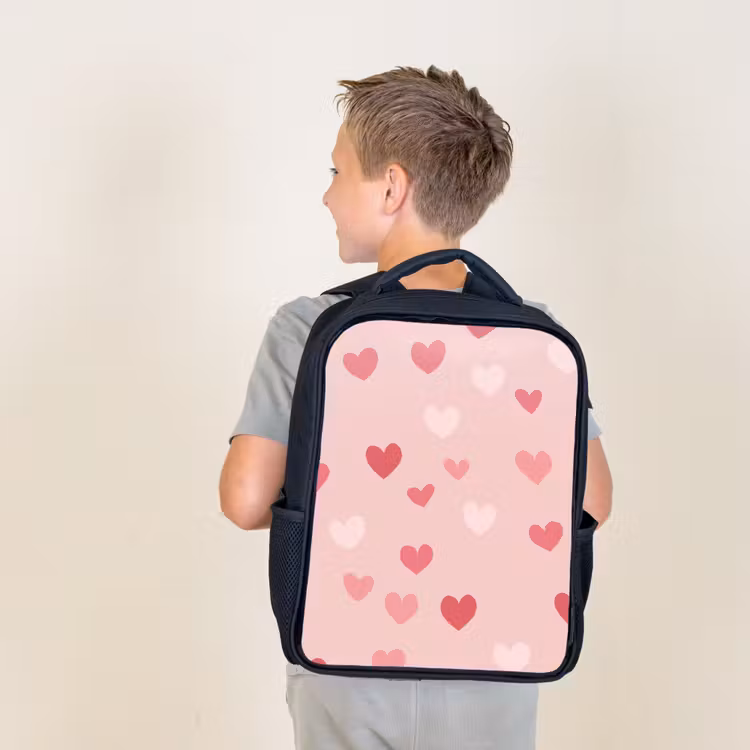 Sac à dos enfant - Noir - Coeurs - Motif - Rose — 2