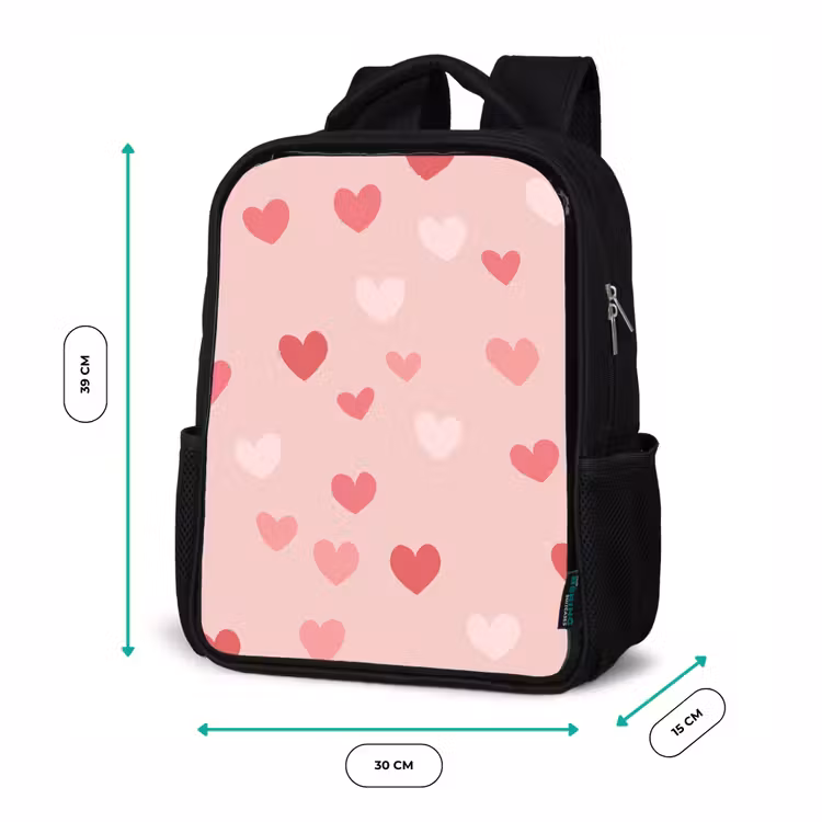 Sac à dos enfant - Noir - Coeurs - Motif - Rose — 8