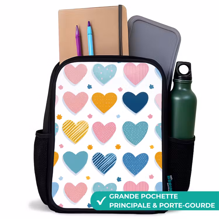 Sac à dos enfant - Noir - Coeurs - Pastel - Motif — 10