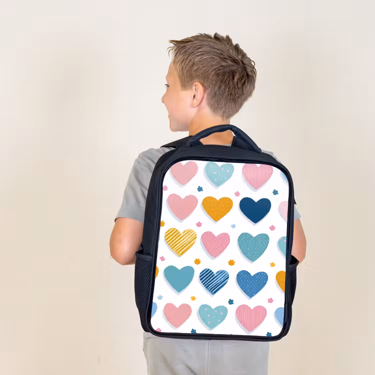 Sac à dos enfant - Noir - Coeurs - Pastel - Motif — 2