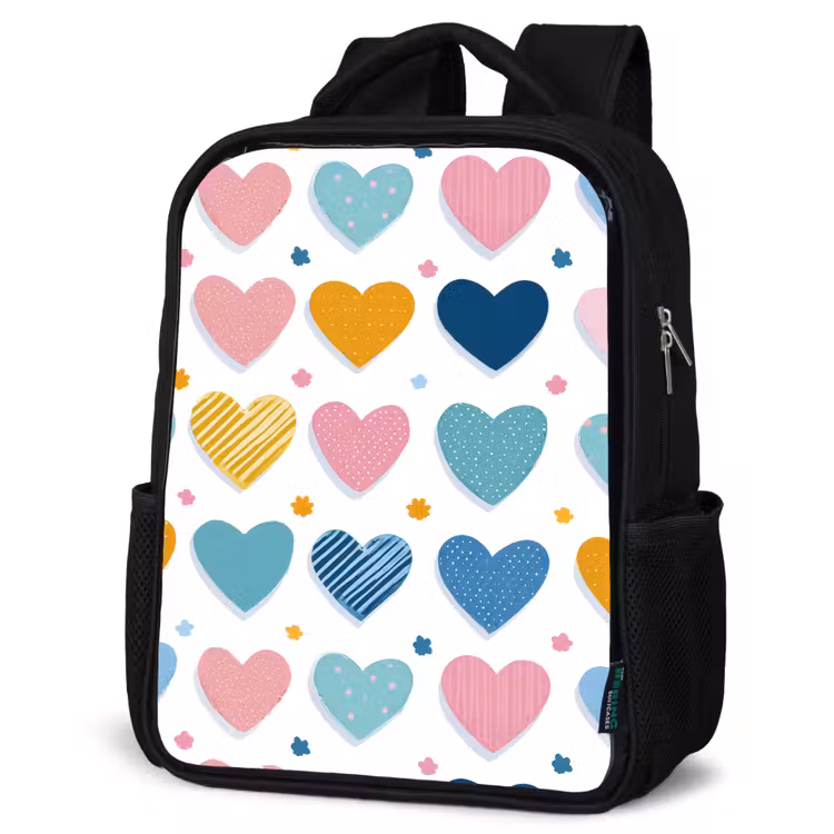 Sac à dos enfant - Noir - Coeurs - Pastel - Motif — 6