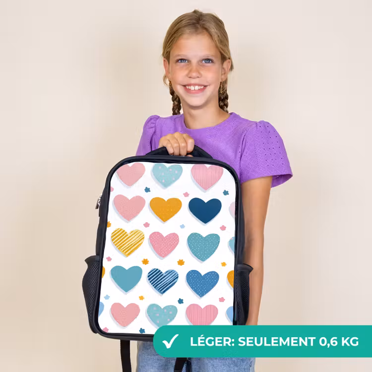Sac à dos enfant - Noir - Coeurs - Pastel - Motif — 9