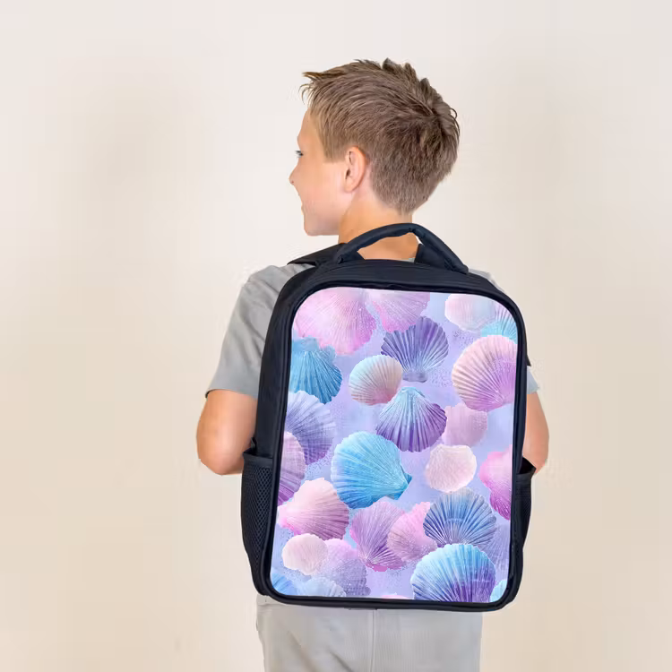 Sac à dos enfant - Noir - Coquillages - Violet - Bleu - Motif — 2