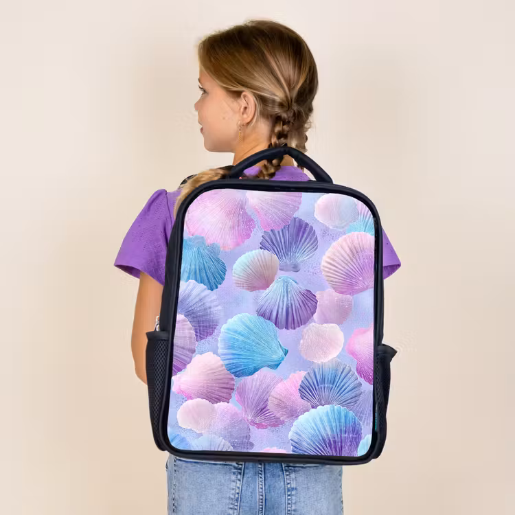 Sac à dos enfant - Noir - Coquillages - Violet - Bleu - Motif — 4