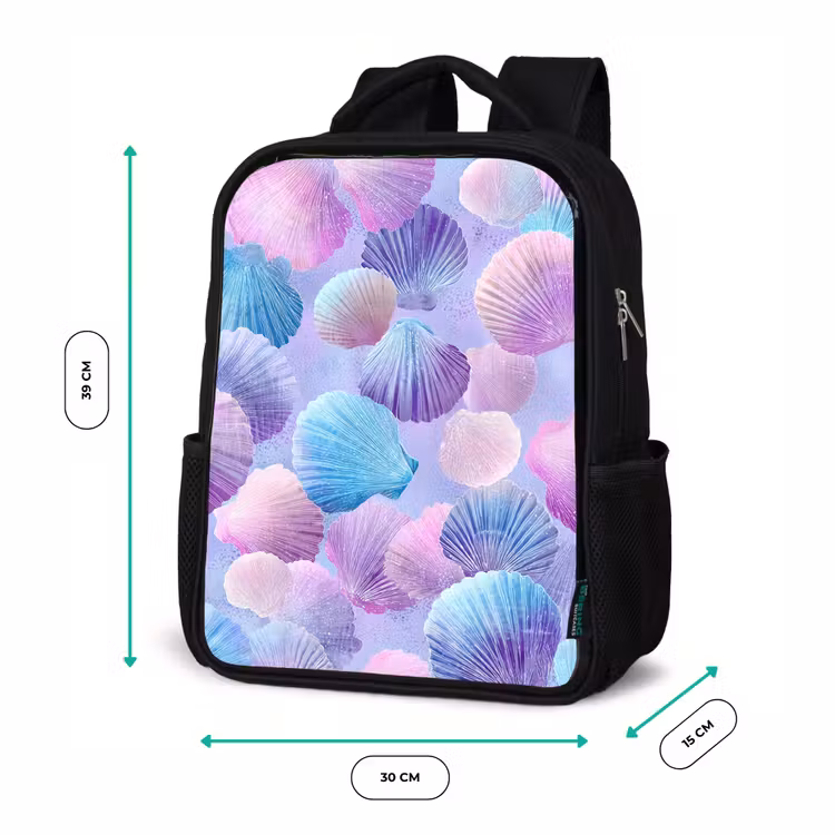 Sac à dos enfant - Noir - Coquillages - Violet - Bleu - Motif — 8