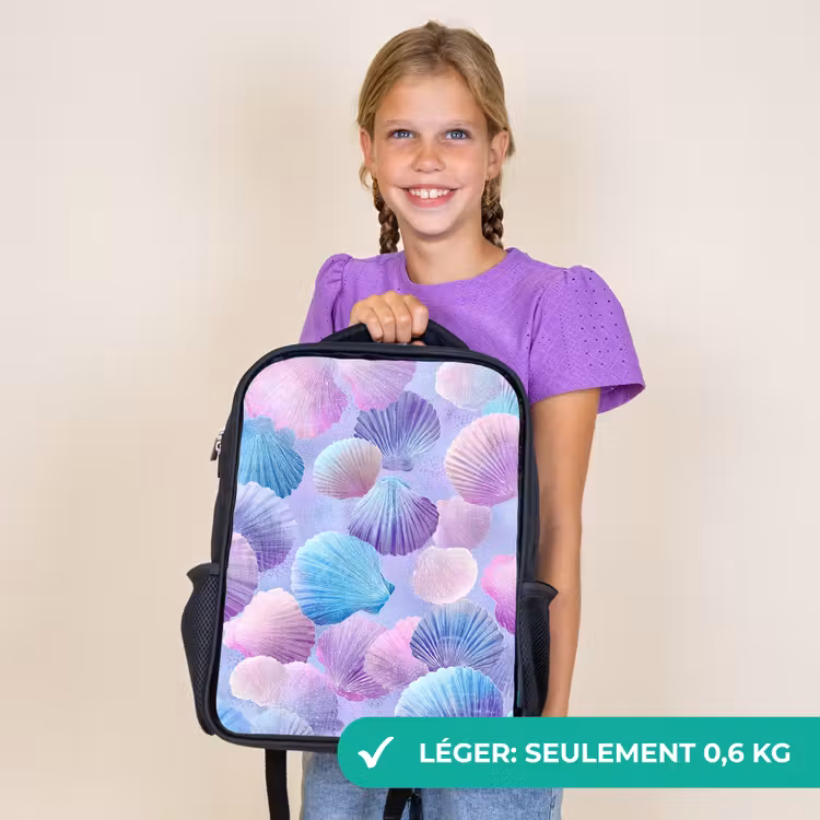 Sac à dos enfant - Noir - Coquillages - Violet - Bleu - Motif — 9