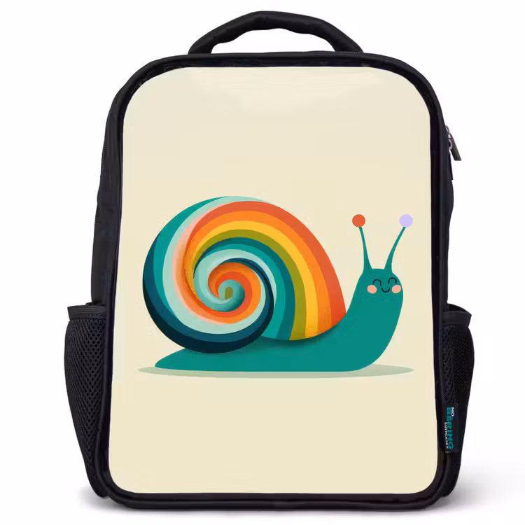 Sac à dos enfant - Noir - Escargot - Bouclier arc-en-ciel - Vert — 1