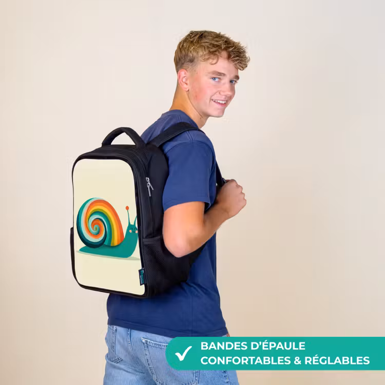 Sac à dos enfant - Noir - Escargot - Bouclier arc-en-ciel - Vert — 11