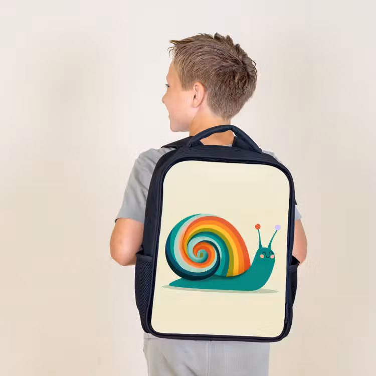 Sac à dos enfant - Noir - Escargot - Bouclier arc-en-ciel - Vert — 2