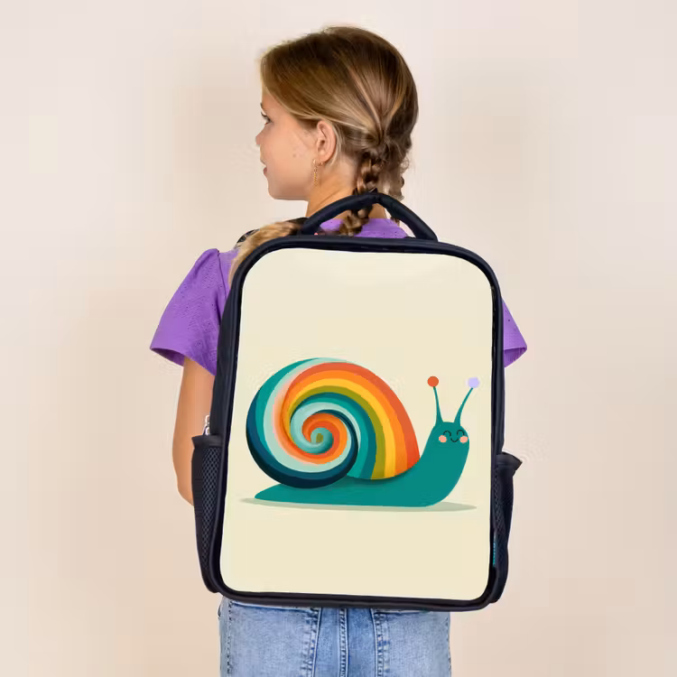Sac à dos enfant - Noir - Escargot - Bouclier arc-en-ciel - Vert — 4