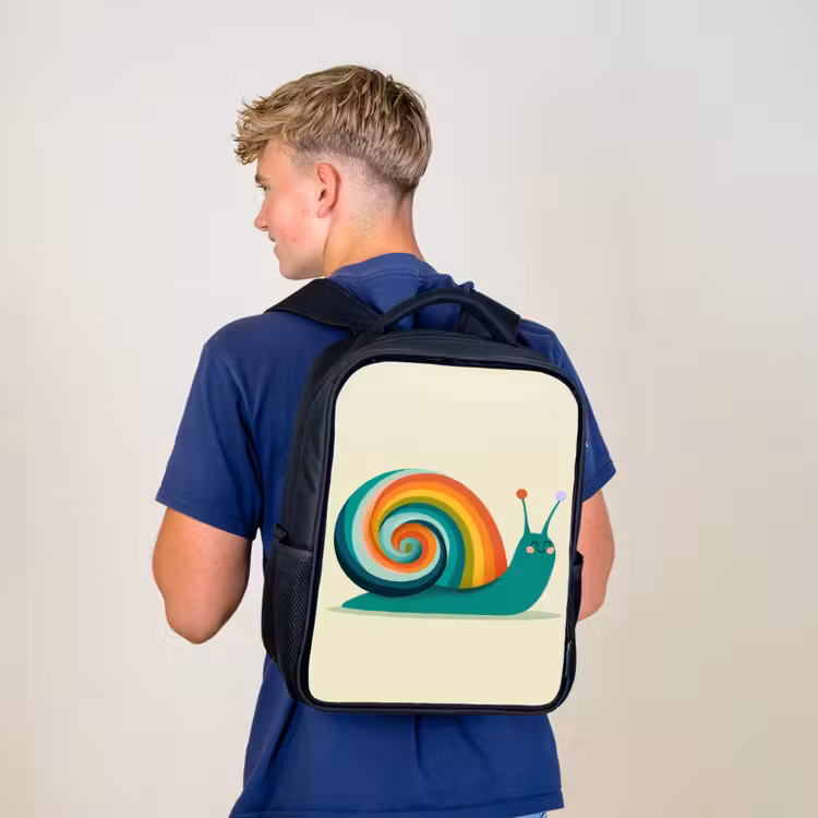 Sac à dos enfant - Noir - Escargot - Bouclier arc-en-ciel - Vert — 5