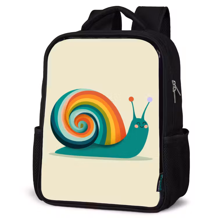 Sac à dos enfant - Noir - Escargot - Bouclier arc-en-ciel - Vert — 6