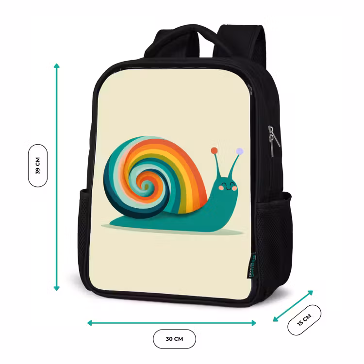 Sac à dos enfant - Noir - Escargot - Bouclier arc-en-ciel - Vert — 8
