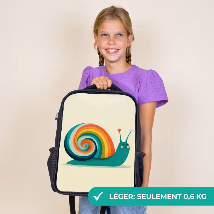 Sac à dos enfant - Noir - Escargot - Bouclier arc-en-ciel - Vert — 9