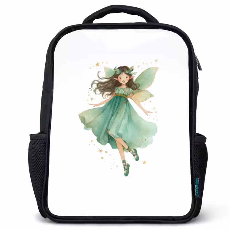 Sac à dos enfant - Noir - Fée de la forêt dansante en vert émeraude — 1