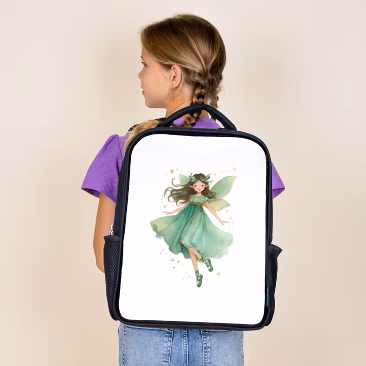 Sac à dos enfant - Noir - Fée de la forêt dansante en vert émeraude — 4