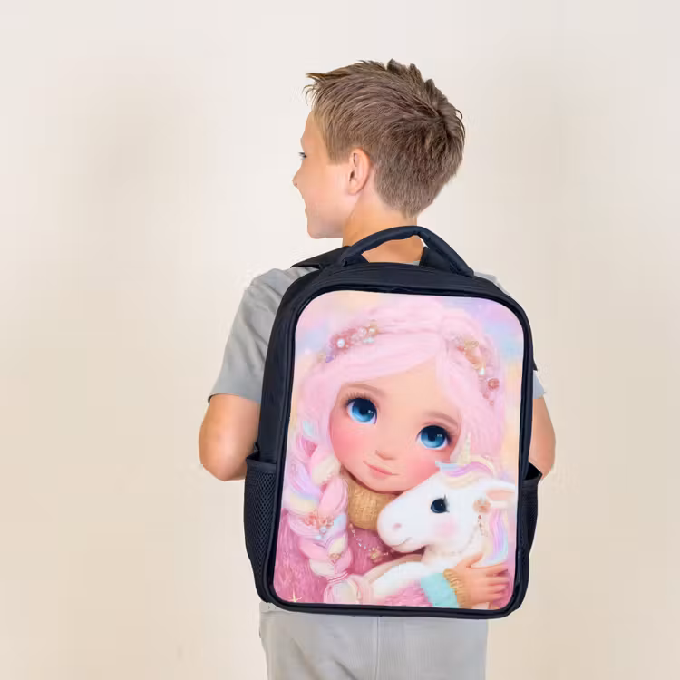 Sac à dos enfant - Noir - Fille - Licorne - Rose — 2