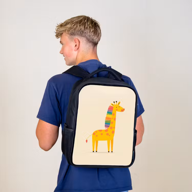 Sac à dos enfant - Noir - Girafe - Crinière arc-en-ciel - Beige — 5
