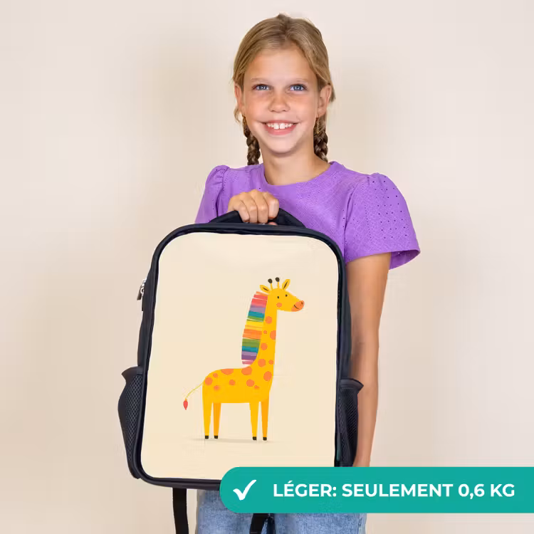 Sac à dos enfant - Noir - Girafe - Crinière arc-en-ciel - Beige — 9