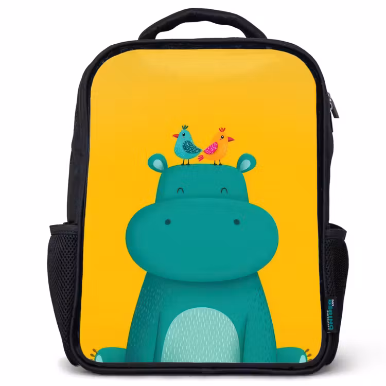 Sac à dos enfant - Noir - Hippo - Oiseaux - Vert - Jaune — 1