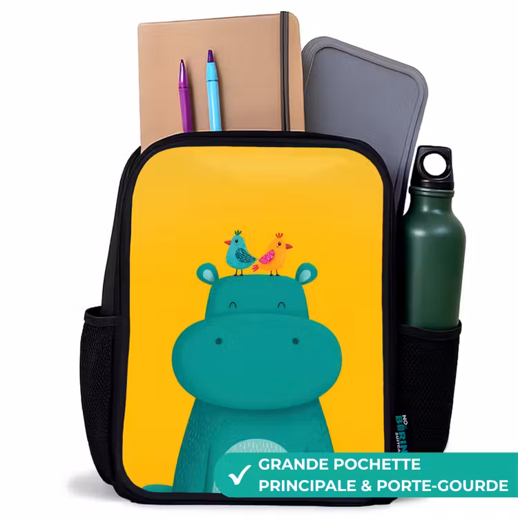 Sac à dos enfant - Noir - Hippo - Oiseaux - Vert - Jaune — 10