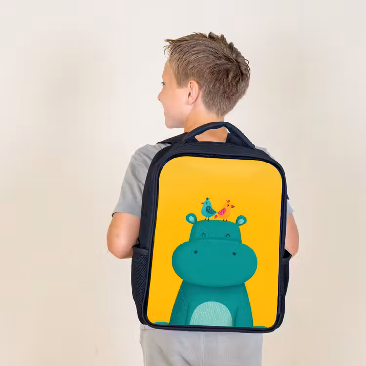 Sac à dos enfant - Noir - Hippo - Oiseaux - Vert - Jaune — 2