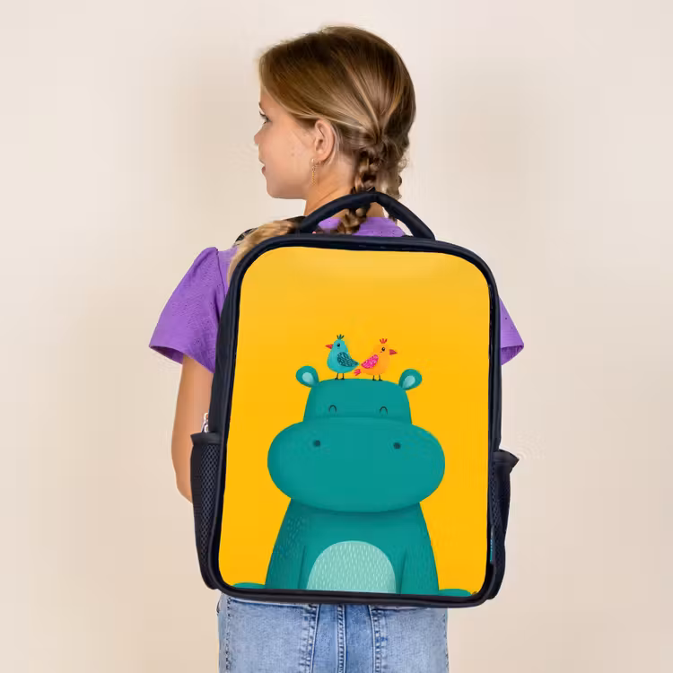 Sac à dos enfant - Noir - Hippo - Oiseaux - Vert - Jaune — 4