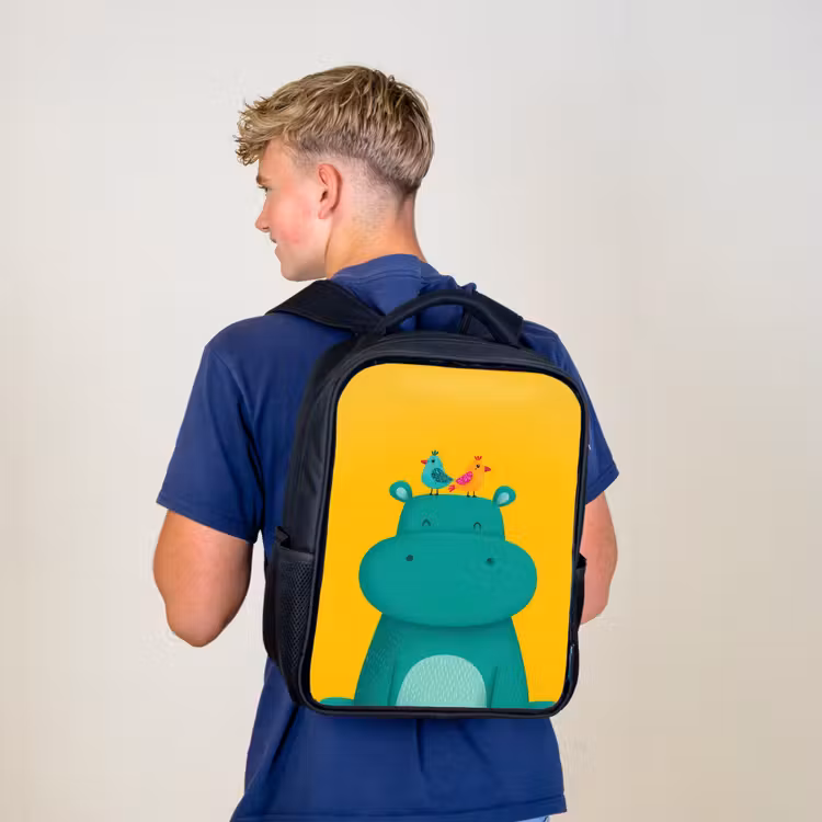 Sac à dos enfant - Noir - Hippo - Oiseaux - Vert - Jaune — 5