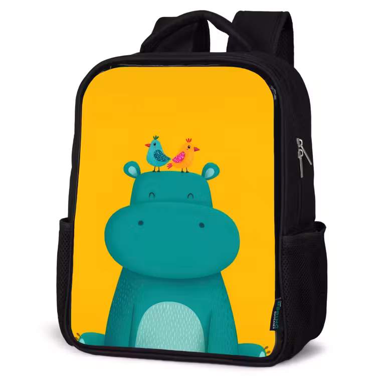 Sac à dos enfant - Noir - Hippo - Oiseaux - Vert - Jaune — 6