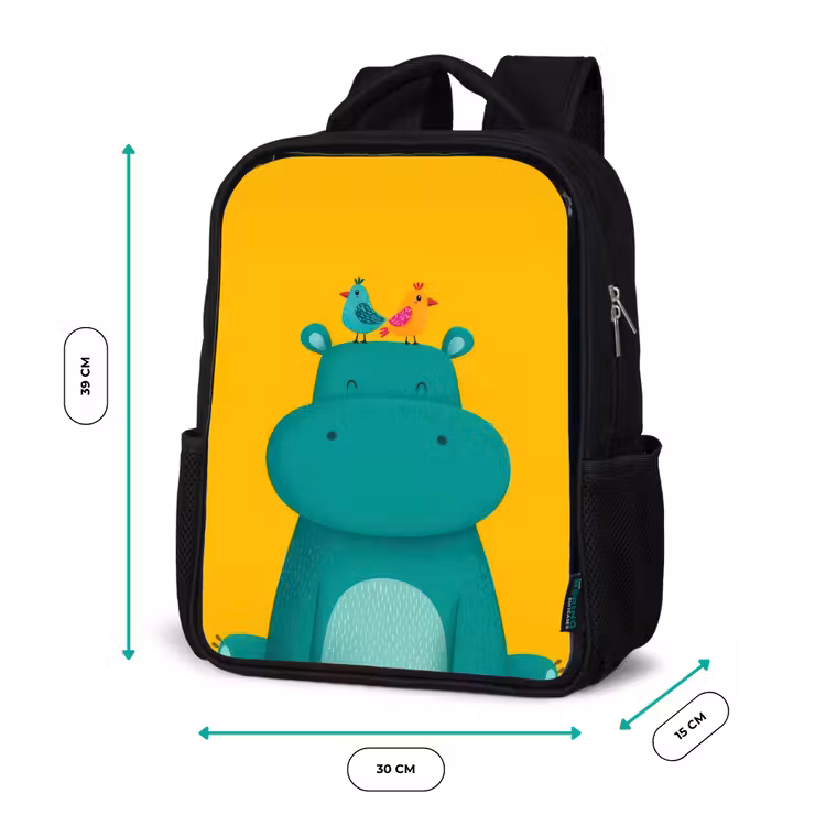 Sac à dos enfant - Noir - Hippo - Oiseaux - Vert - Jaune — 8