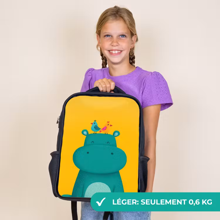 Sac à dos enfant - Noir - Hippo - Oiseaux - Vert - Jaune — 9