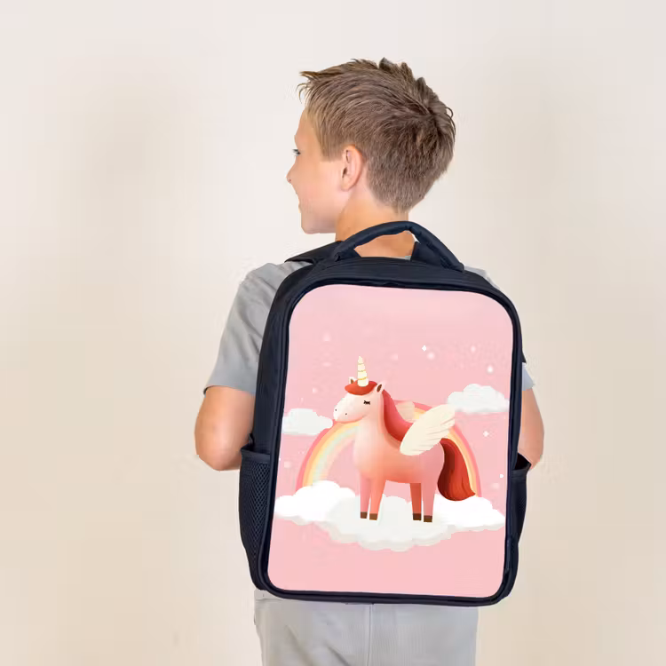 Sac à dos enfant - Noir - Licorne - Ailes - Rose - Arc-en-ciel — 2