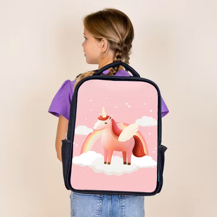 Sac à dos enfant - Noir - Licorne - Ailes - Rose - Arc-en-ciel — 4