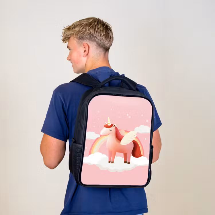 Sac à dos enfant - Noir - Licorne - Ailes - Rose - Arc-en-ciel — 5