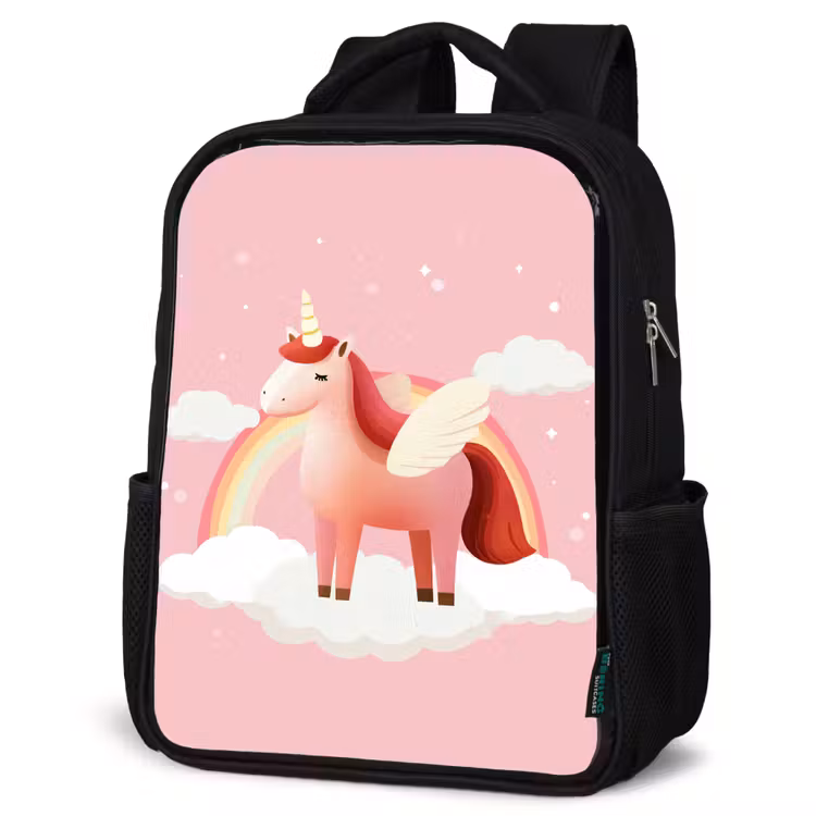 Sac à dos enfant - Noir - Licorne - Ailes - Rose - Arc-en-ciel — 6