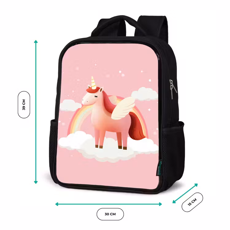 Sac à dos enfant - Noir - Licorne - Ailes - Rose - Arc-en-ciel — 8