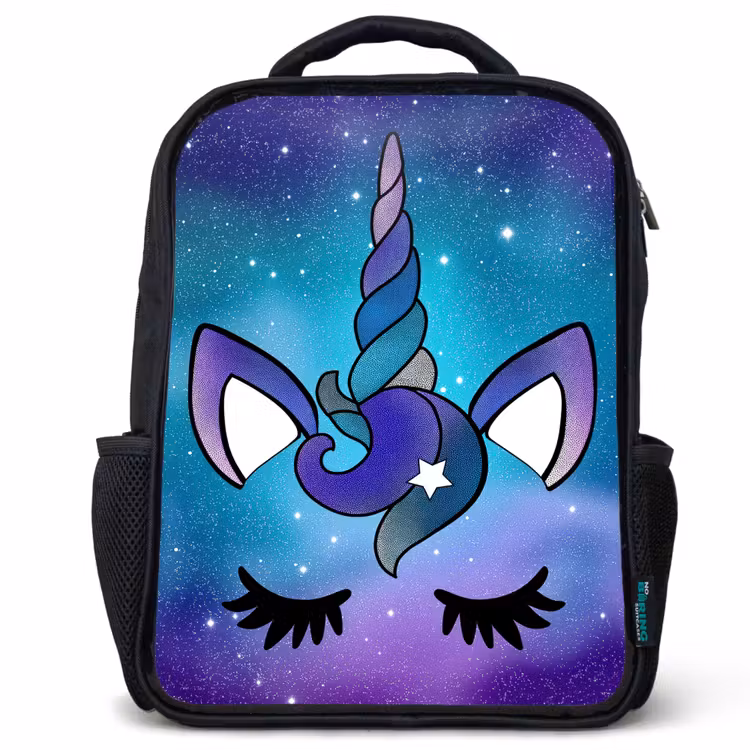 Sac à dos enfant - Noir - Licorne - Ciel étoilé - Bleu — 1