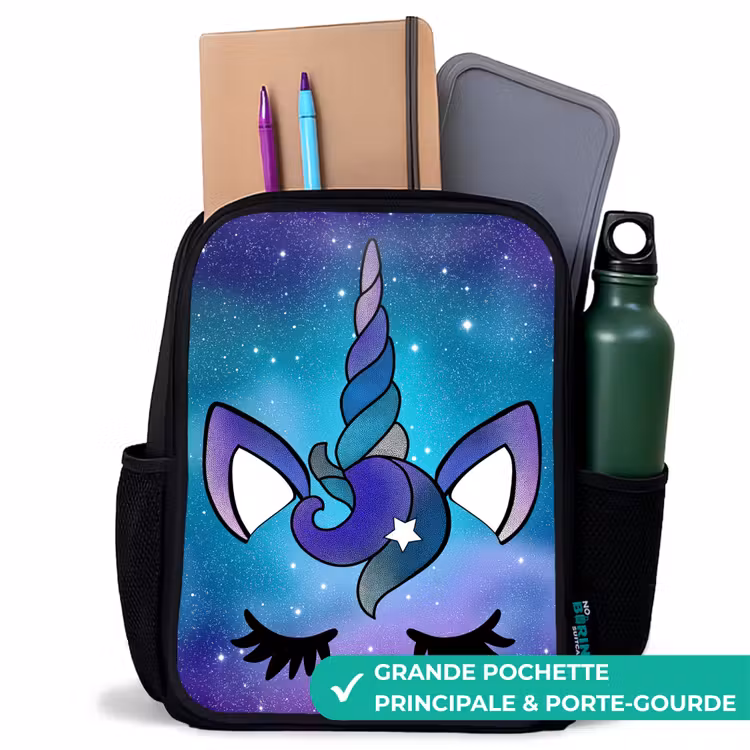 Sac à dos enfant - Noir - Licorne - Ciel étoilé - Bleu — 10