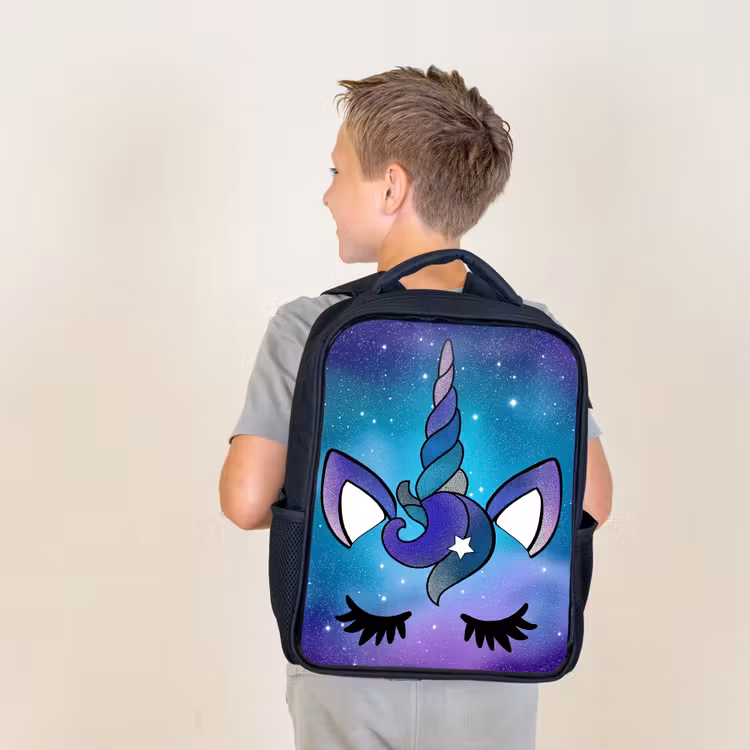 Sac à dos enfant - Noir - Licorne - Ciel étoilé - Bleu — 2